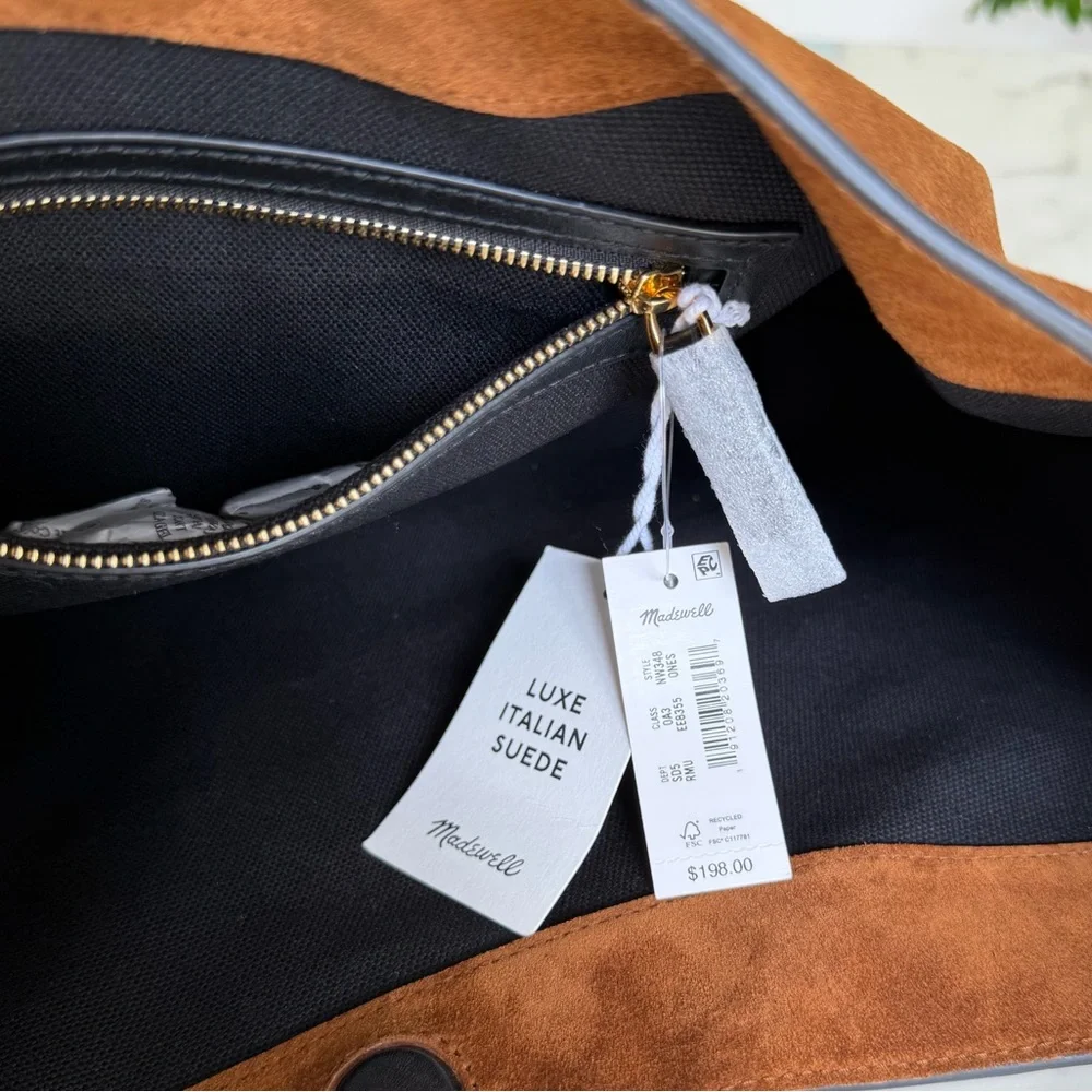 NWT Madewell The Mylie Shoulder Bag in Italian Suede Russet Multi Whiskey Brown - Picture 12 of 14
